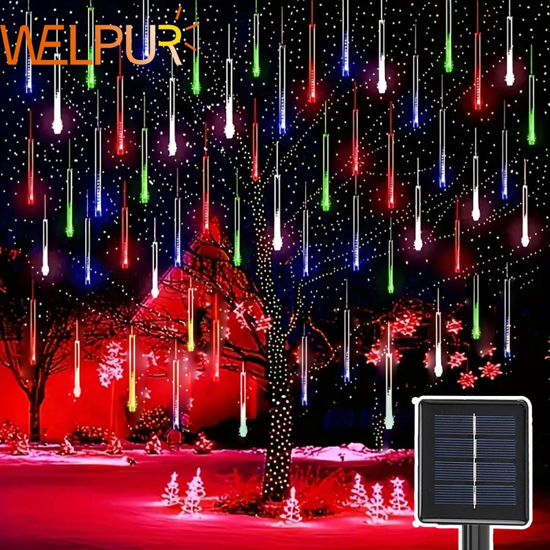 Solar Meteor Shower Rain Lights Waterproof String Lights Christmas Holiday Lighting Decor Outdoor Street Garland Fairy Lights