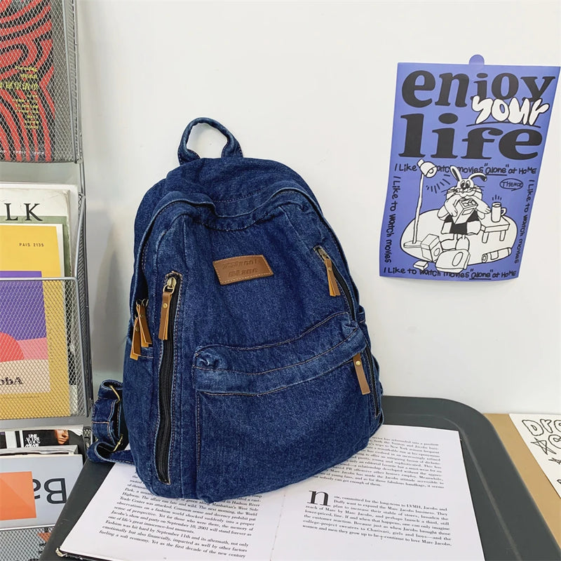 Mochilas de moda de mezclilla para la escuela, tendencia para estudiantes, bolsa de jeans, múltiples bolsillos, mochila de gran capacidad, mochila escolar femenina 2023