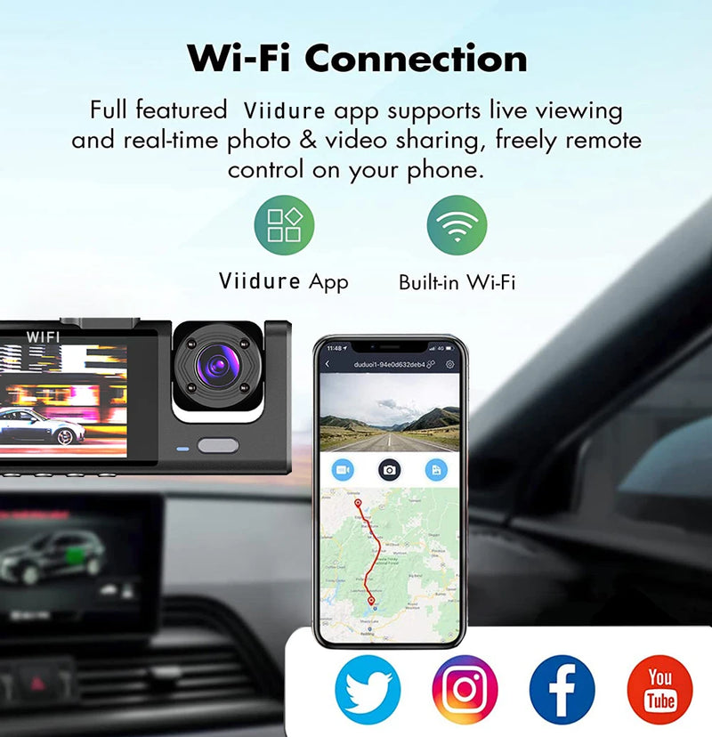 3 Channel WIFI Car DVR HD 1080P Inside Vehicle Dash Cam Three Way Camera DVRs Recorder Video Registrator Mini Dashcam Camcorder