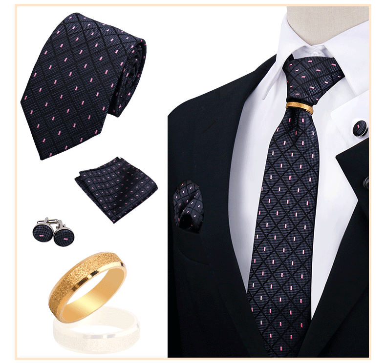 Corbatas para hombre con juego de broches y anillos, diseño de marca, corbatas, pañuelos, gemelos, regalos para bodas y fiestas, accesorios para hombre