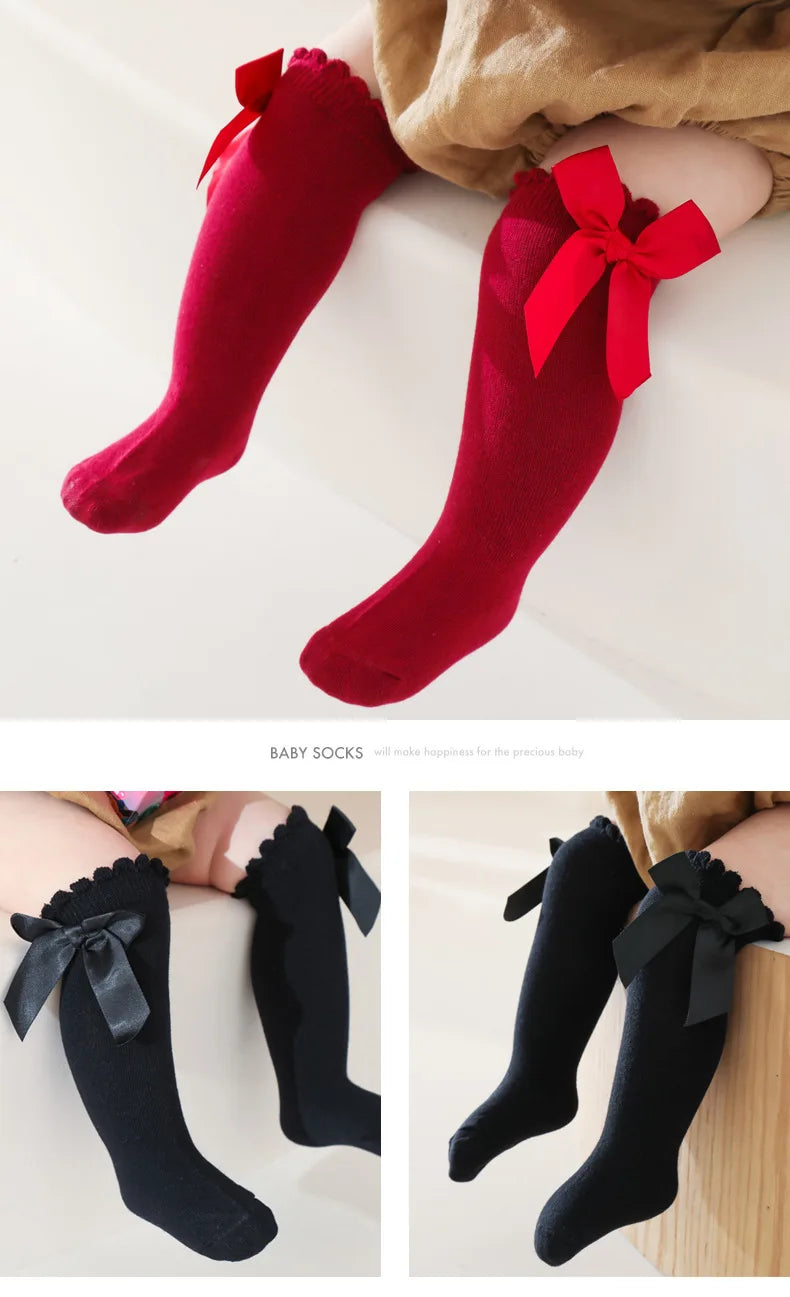 Calcetines de bebé con lazo grande para niñas, calcetines de princesa para estudiantes, calcetines de algodón para niños y niños pequeños, accesorios para bebés, ropa para recién nacidos