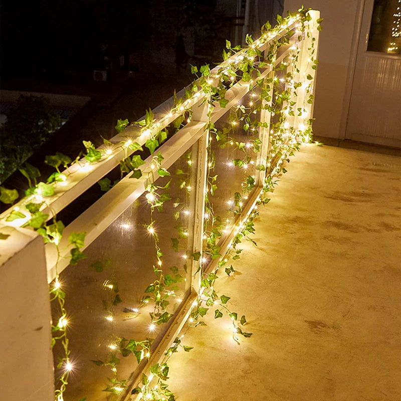 Guirnalda de luces LED de 2 m, 20 LED/5 m, 50 LED, guirnalda de hojas de arce, luces navideñas para decoración de pared, dormitorio y patio del hogar