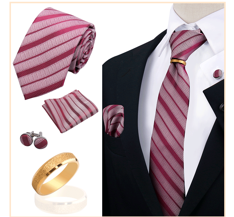 Corbatas para hombre con juego de broches y anillos, diseño de marca, corbatas, pañuelos, gemelos, regalos para bodas y fiestas, accesorios para hombre