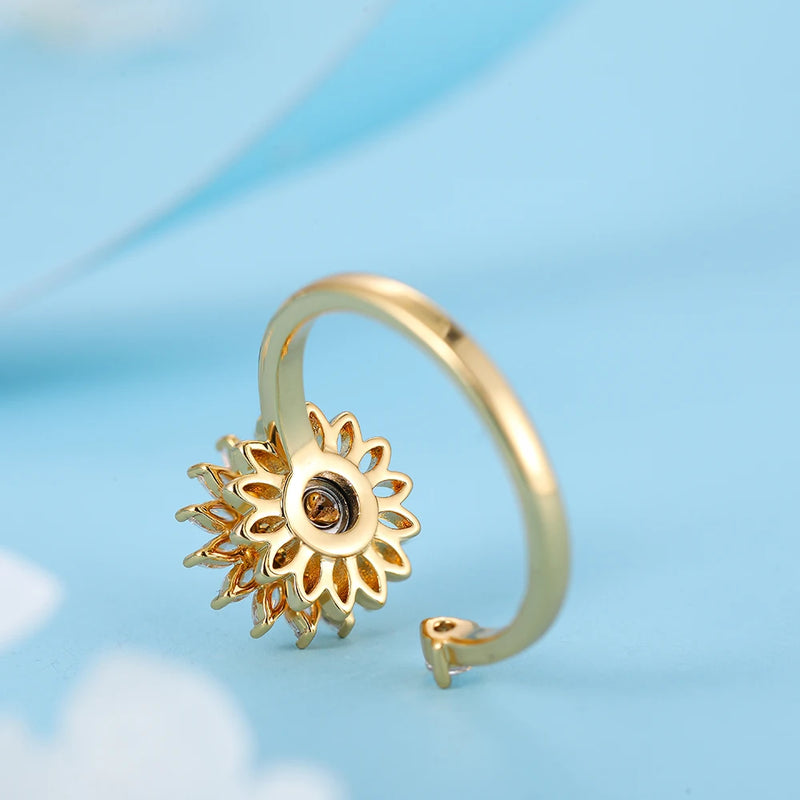 Fidget Anti Stress Anxiety Rings for Women Stainless Steel Gold-plated Rotatable Sun Star Evil Eye Sunflower Spinner Rings