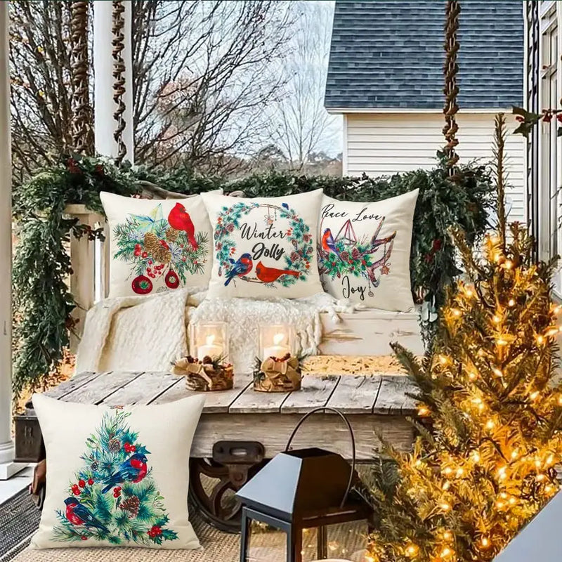 Christmas Themed Cushion Cover Christmas, Square Sofa Pillowcase for Bedroom, Living Room, Outdoor, Garden, Car 40x40 45x45