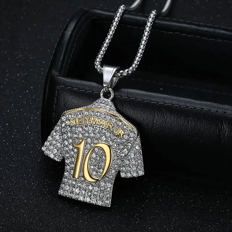 Collar de cadena con colgante de camiseta de Neymar 10 de acero inoxidable y circonita metálica HNSP para hombres y niños, accesorios de joyería con estrellas del fútbol, ​​regalos