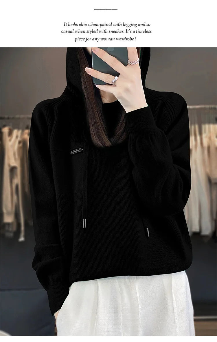 Autumn Winter Women Sweater 2024 Long Sleeve Hooded Pullovers Fashion Korean Knit Hoodie Sweaters Casual Warm Bottoming Jumper