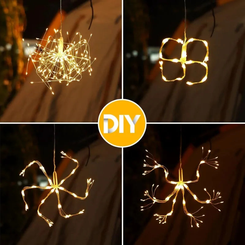 5*90LEDS Hanging Solar Firework Light 8 Modes Remote Control Solar Starburst Lamp Christmas Decor Fairy Lights Garden Yard Patio