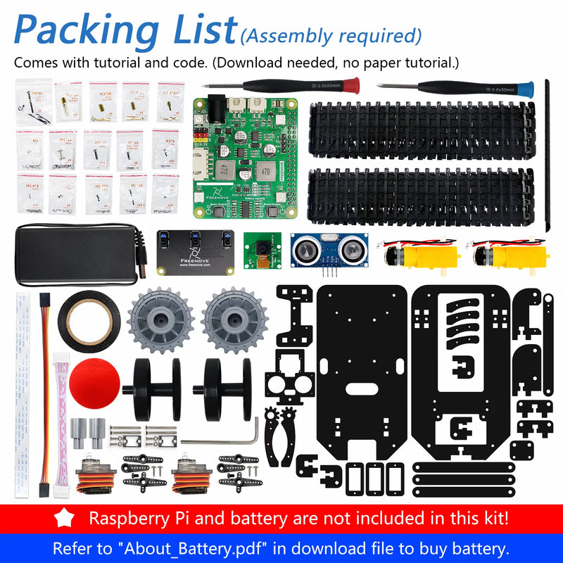 Freenove Tank Robot Kit for Raspberry Pi 4 B 3 B+ B A+, Crawler Chassis, Ball Tracing, Line Tracking, Obstacle Avoidance