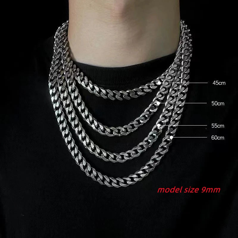 316 Stainless Steel Chain 3mm To 9mm Steel Cuban Men's Chain Stainless Steel Man Necklace Waterproof Jewelry Wholesale