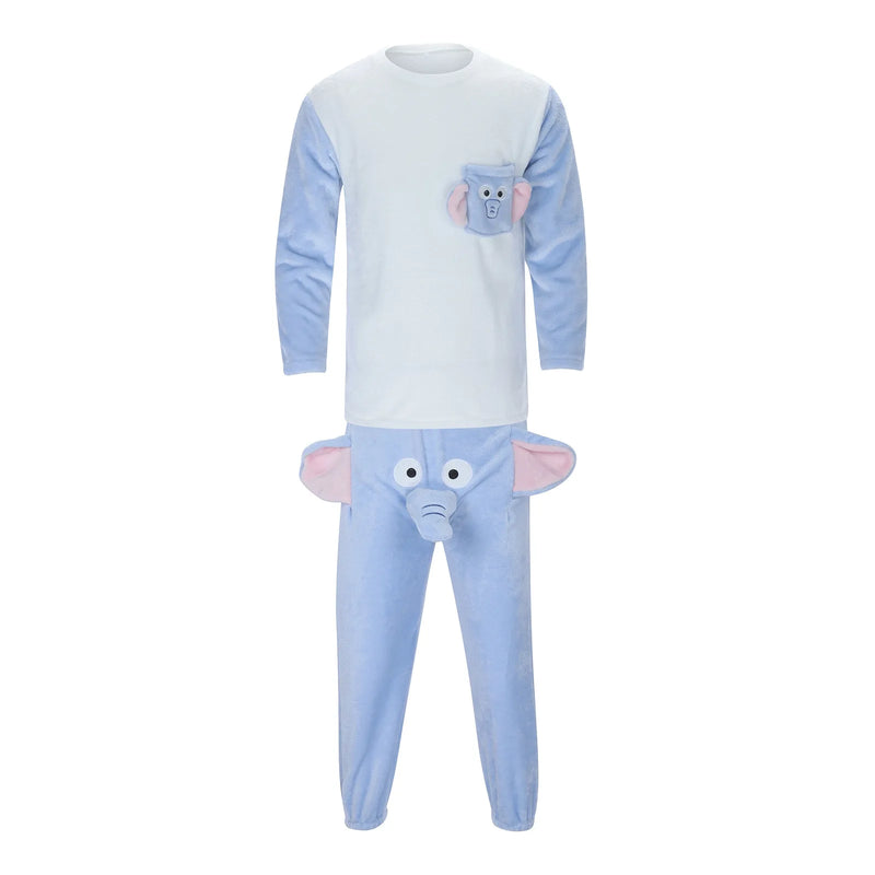 Pijama divertido de elefante para hombre, conjunto de dos piezas con remera y pantalones divertidos, regalo para hombre, ropa de casa cálida y gruesa para invierno