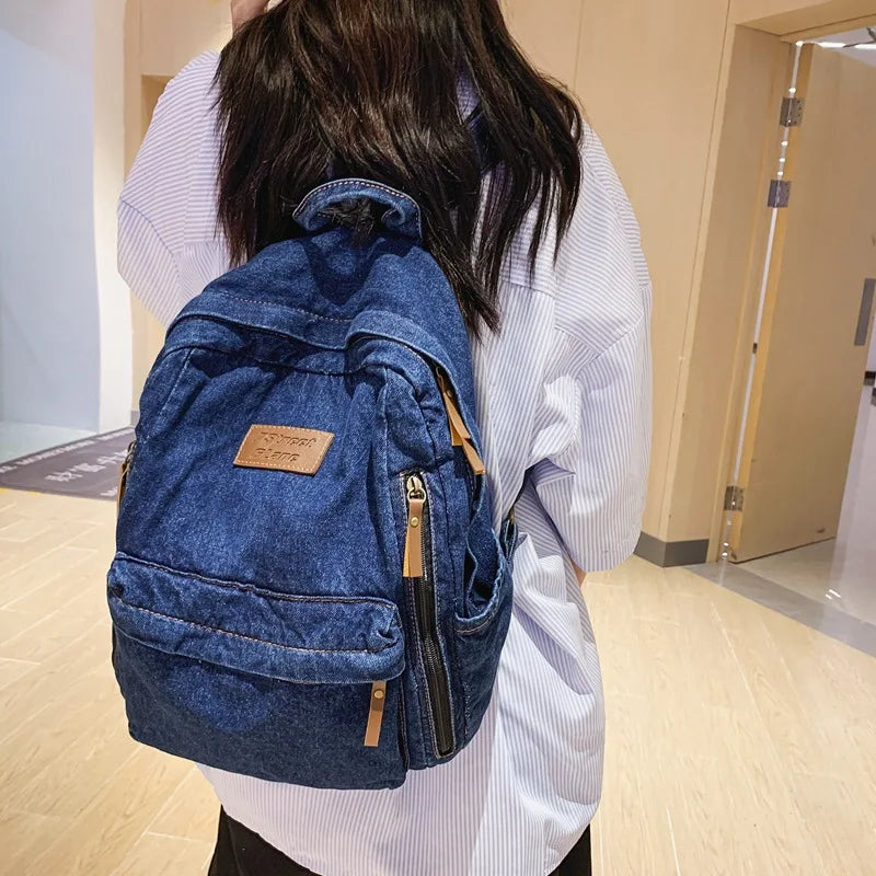 Mochilas de moda de mezclilla para la escuela, tendencia para estudiantes, bolsa de jeans, múltiples bolsillos, mochila de gran capacidad, mochila escolar femenina 2023