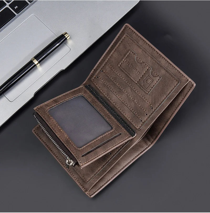 2024 Fashion PU Leather Men's Wallet Short Zipper Card Holder Simple Slim Coin Pocket Leisure Short Wallet