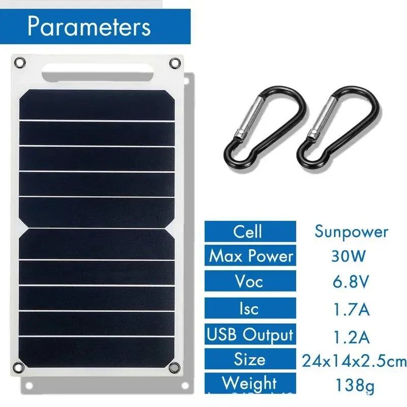 Panel solar de 30 W con USB, impermeable, para exteriores, senderismo y acampada, batería portátil, cargador de teléfono móvil, panel de carga de 6,8 V