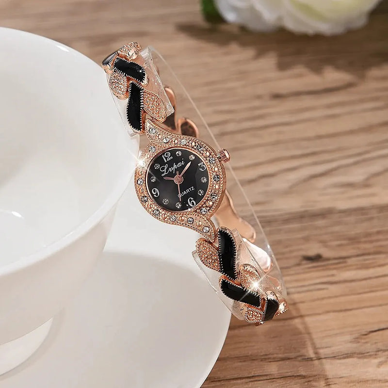 LVPAI Nuevo reloj para mujer Elegante esfera de diamantes de imitación Vestidos Pulseras Relojes de pulsera de cuarzo de moda para mujer Reloj de regalo Zegarek Damski