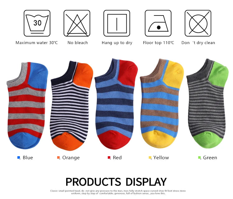 5 Pairs Low Cut Men Socks Solid Color Stripe Breathable Cotton Socks Sport Short Socks Women Men Funny  Ankle Socks