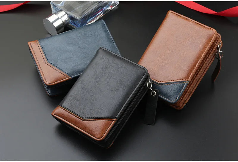 New Men's Wallet, Gentleman Retro Minimalist Multi Slot Billfold, Short Fashionable Youth Large Capacity Money Bag 12*9*3.5cm