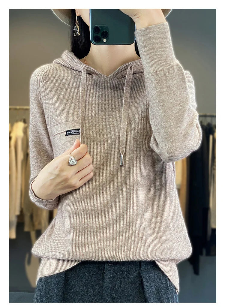 Autumn Winter Women Sweater 2024 Long Sleeve Hooded Pullovers Fashion Korean Knit Hoodie Sweaters Casual Warm Bottoming Jumper