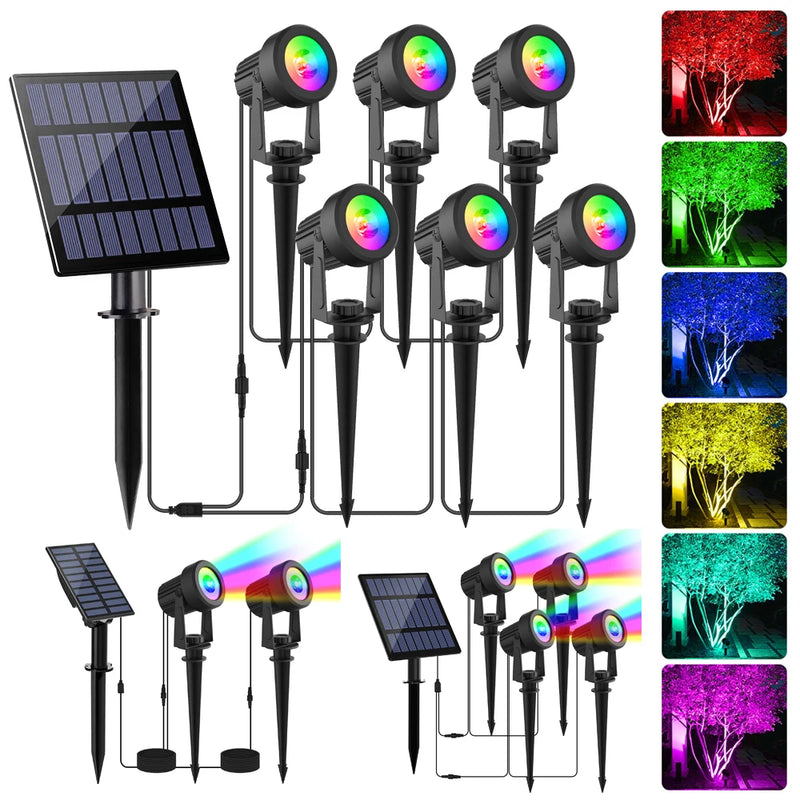 Foco solar RGB de 1/2/4/6 luces, IP65, resistente al agua, luz solar para jardín al aire libre, decoración para fiestas de Navidad y Halloween