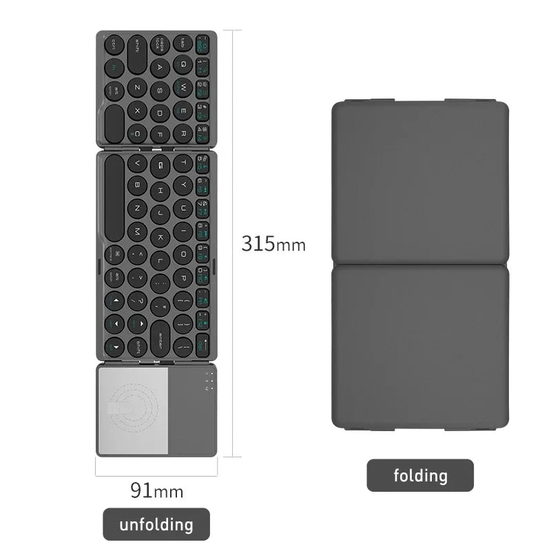 Teclado Bluetooth plegable con panel táctil, mini teclado inalámbrico, teclado recargable para tableta, portátil, iOS, Android y Windows