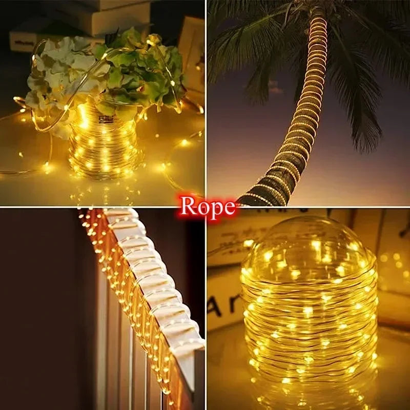 300Led Outdoor Solar Tube Rope Led Fairy Light Garden Christmas Decoration Xmas Wedding Garland Waterproof String Light Strip