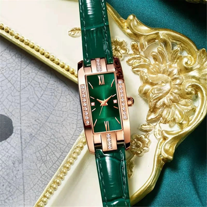 Reloj de cuarzo cuadrado de alta calidad clásico retro para mujer, reloj de cuarzo verde para estudiantes, reloj de estilo lujoso para mujer