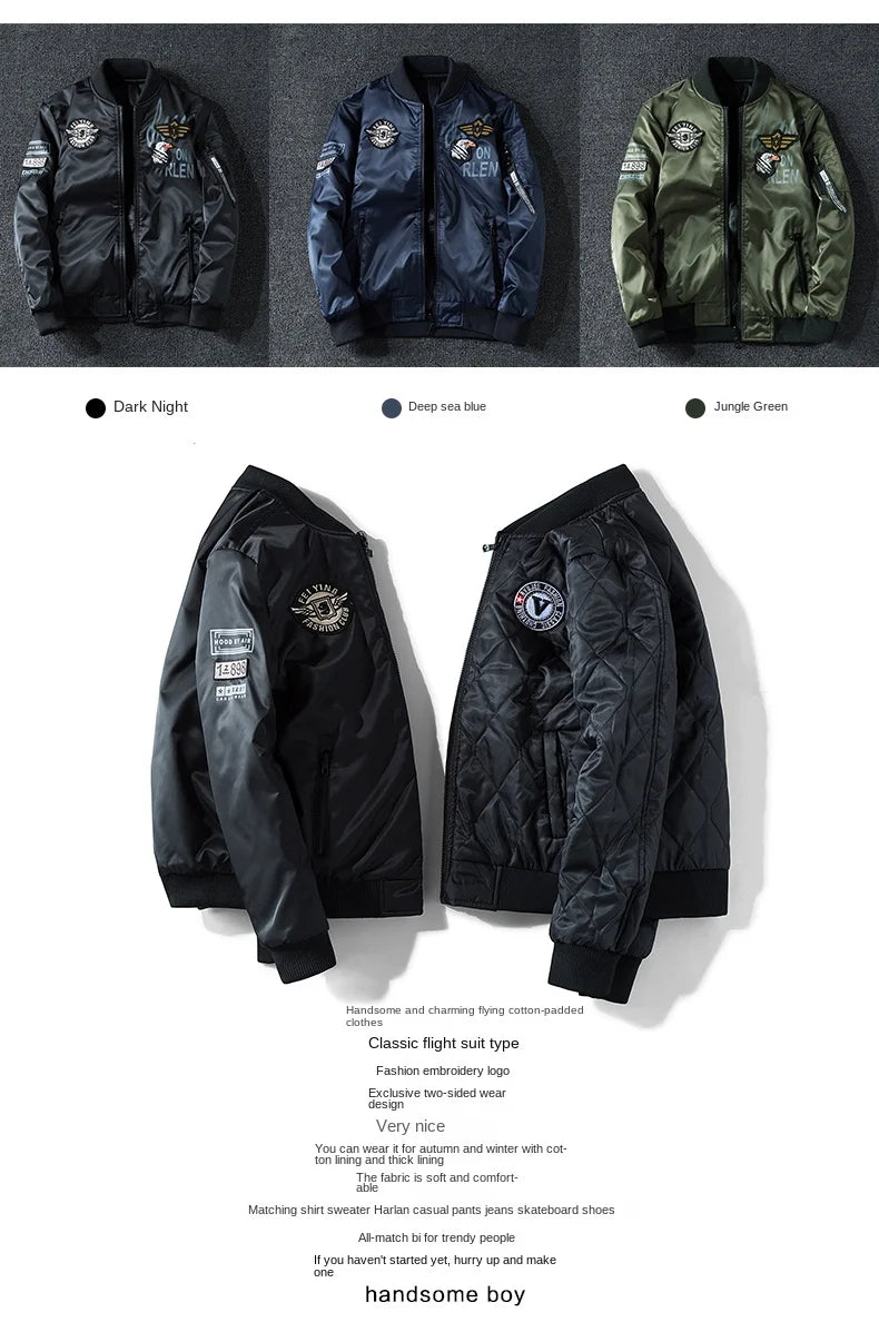 Coat Men's Air Force Pilot Jacket MA1 Autumn/Winter Baseball Suit Trendy Brand Double Sided Thickened Large