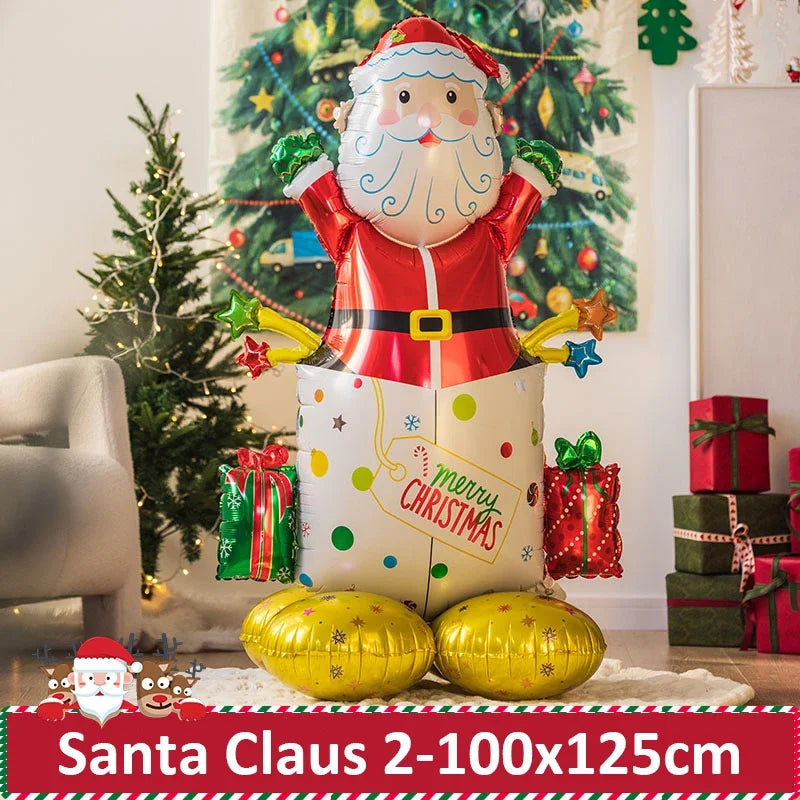 4D Large Christmas Standing Balloon Cartoon Santa Claus Snowman Xmas Tree Foil Balloons New Year Party Home Decoration Supplies