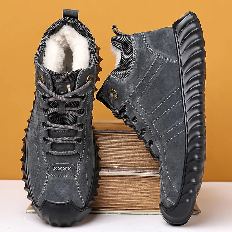 Men Casual Snow Boots lace up high top plush Warm Winter Shoes Men Hiking Boots Outdoor fashion Sneakers Man cotton shoes