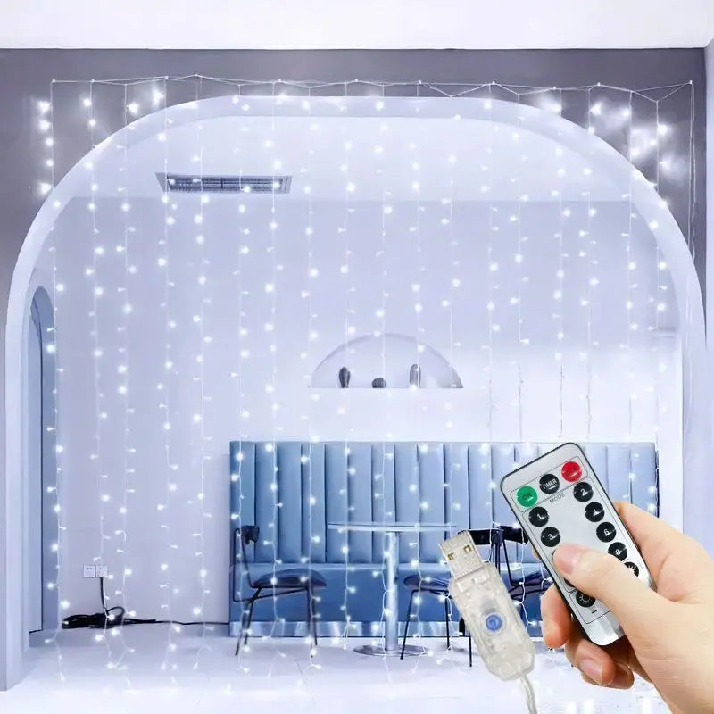 Guirnalda de luces LED navideñas con forma de cortina, guirnalda de luces con control remoto por USB, decoración navideña para el hogar, Año Nuevo 2025, para exteriores