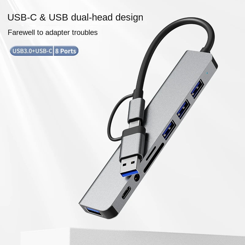 USB 3.0 Type C Adapter Docking Ststion USB 2.0 Port TF SD Card Reader Audio Output Multi-hub Splitter  for Macbook Pro Computer