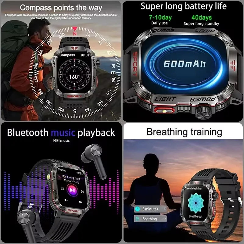 Reloj inteligente deportivo profesional para exteriores con GPS, nuevo reloj inteligente para hombre con control del ritmo cardíaco, llamadas por Bluetooth, resistente al agua hasta 3 ATM, para natación y fitness, 2024