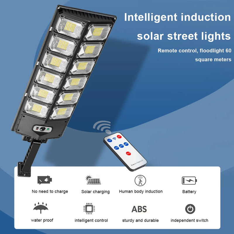 12Heads Powerful Outdoor Solar Lights 504 LED 3 Modes Solar Panel Lamps Remote Control Waterproof Garden Street Lamp