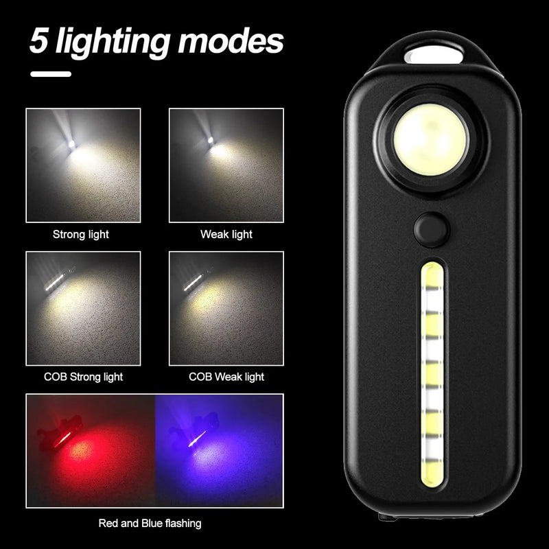 Linterna de llavero para policía, linterna LED recargable por USB, luces con clip para el hombro, luz intermitente de advertencia, lámpara de trabajo para exteriores