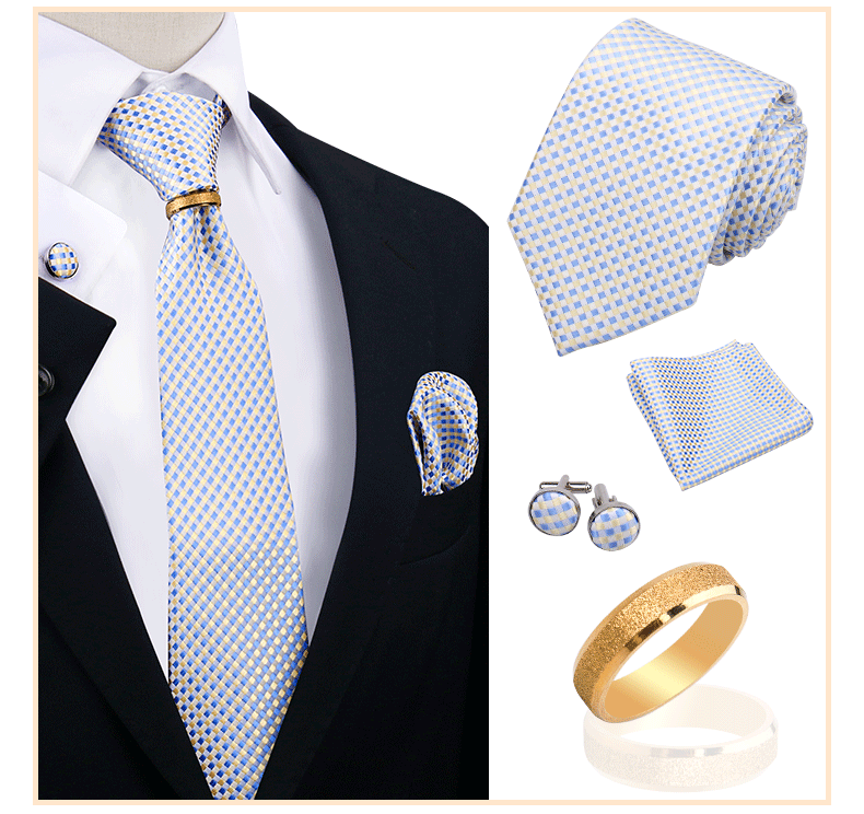 Corbatas para hombre con juego de broches y anillos, diseño de marca, corbatas, pañuelos, gemelos, regalos para bodas y fiestas, accesorios para hombre