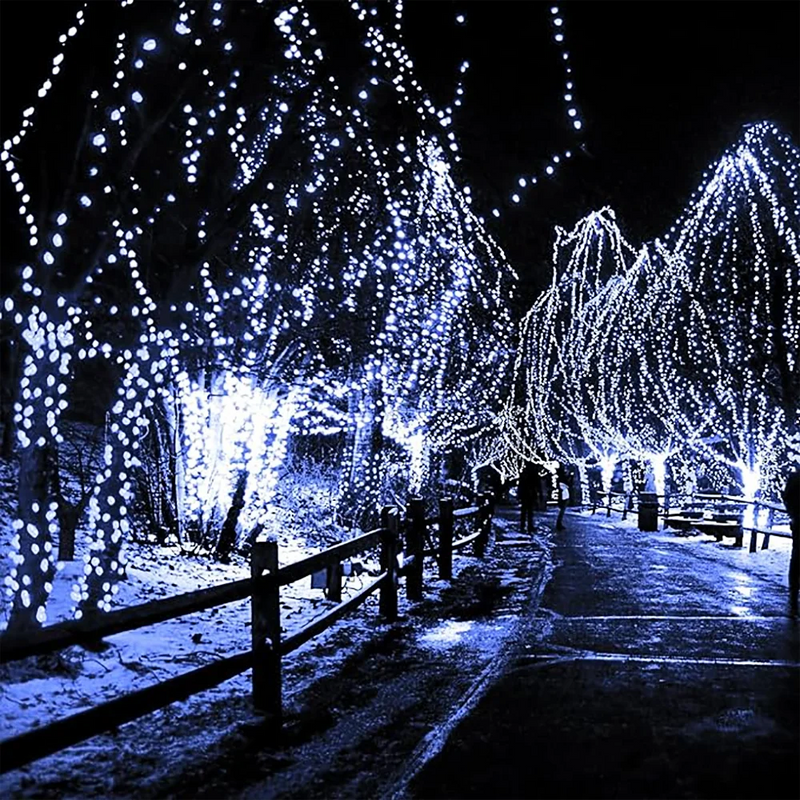 Guirnalda de luces solares de 32 m/42 m con temporizador para jardín al aire libre, 8 modos, decoración navideña, decoración de patio