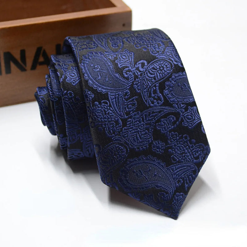 Korean Men's 6CM Polyester Paisley Necktie Narrow Skinny Striped Neck Ties Fashion Formal Wedding Cravat Suit Shirt Corbatas