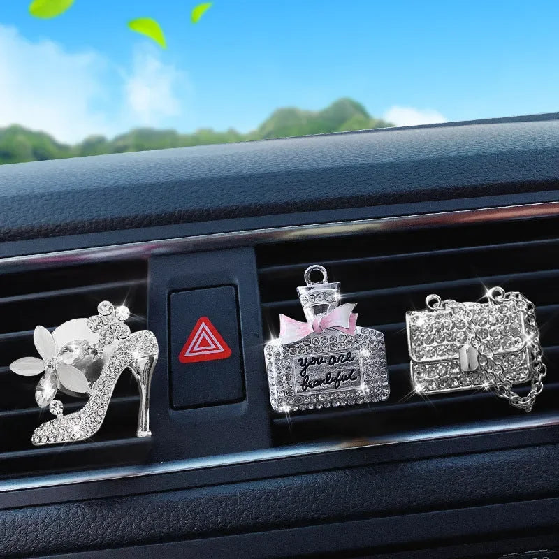 Ambientador con clip para ventilación de aire acondicionado de coche, decoración con corona de diamantes brillantes para interior de coche, accesorios difusores de aroma para coche