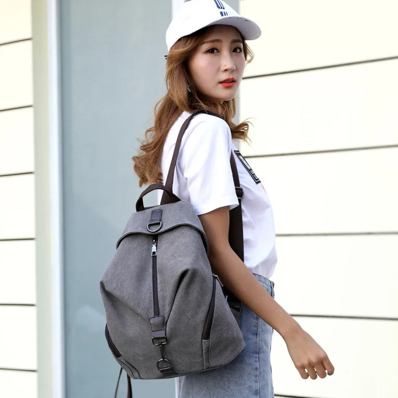 Fashion Canvas Female Backpack Multifuction Casual Backpack For Teenager Girls 2024 New Summer Women Large Capacity Shoulder Bag