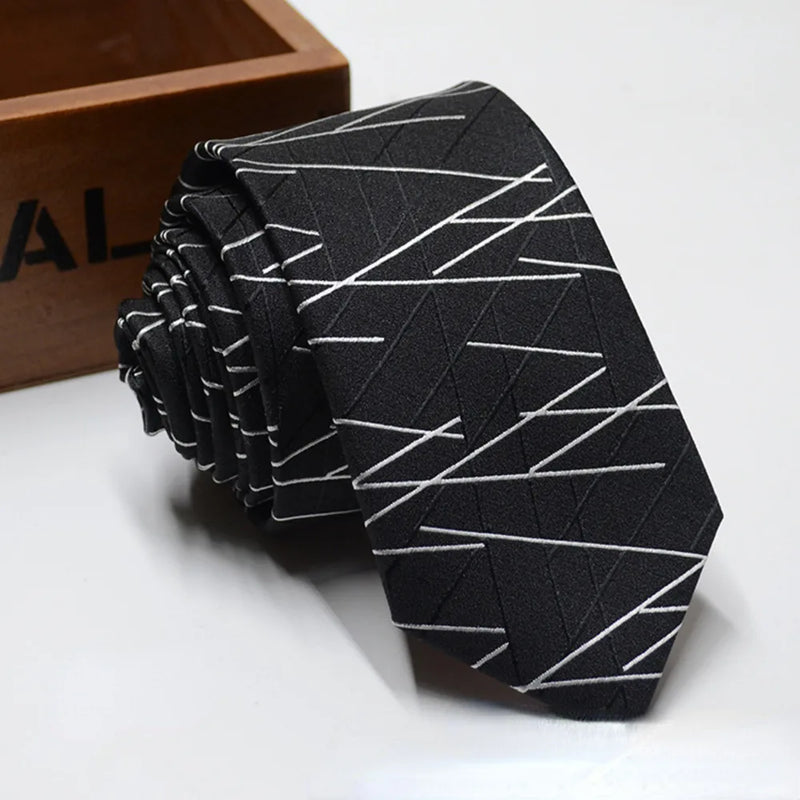 Korean Men's 6CM Polyester Paisley Necktie Narrow Skinny Striped Neck Ties Fashion Formal Wedding Cravat Suit Shirt Corbatas