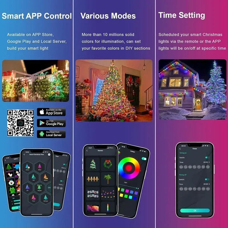 Smart LED Lighting Strings Bluetooth APP Remote Control RGBIC Fairy Lights Waterproof USB Dream Color Light DIY Christmas Tree