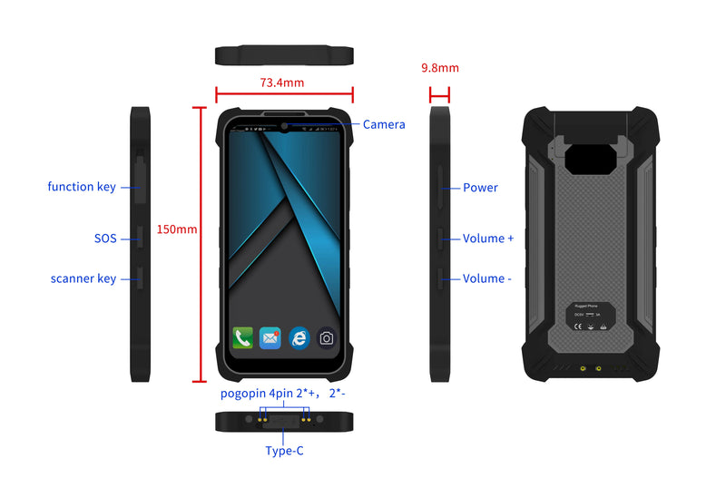 Teléfono robusto Sincoole SM5 de 5,7 pulgadas, PDA industrial Android 11, RAM/ROM de 4 GB + 64 GB, terminal portátil con escáner de código de barras