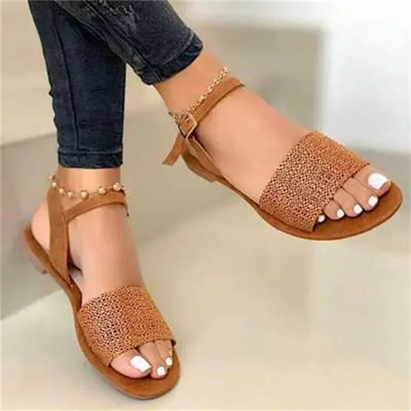 Women's Sandals 2024 New Summer Flats Ankle Strap Casual Roman Shoes Ladies Open Toe Gladiator Fashion Woman Sandals Zapatos