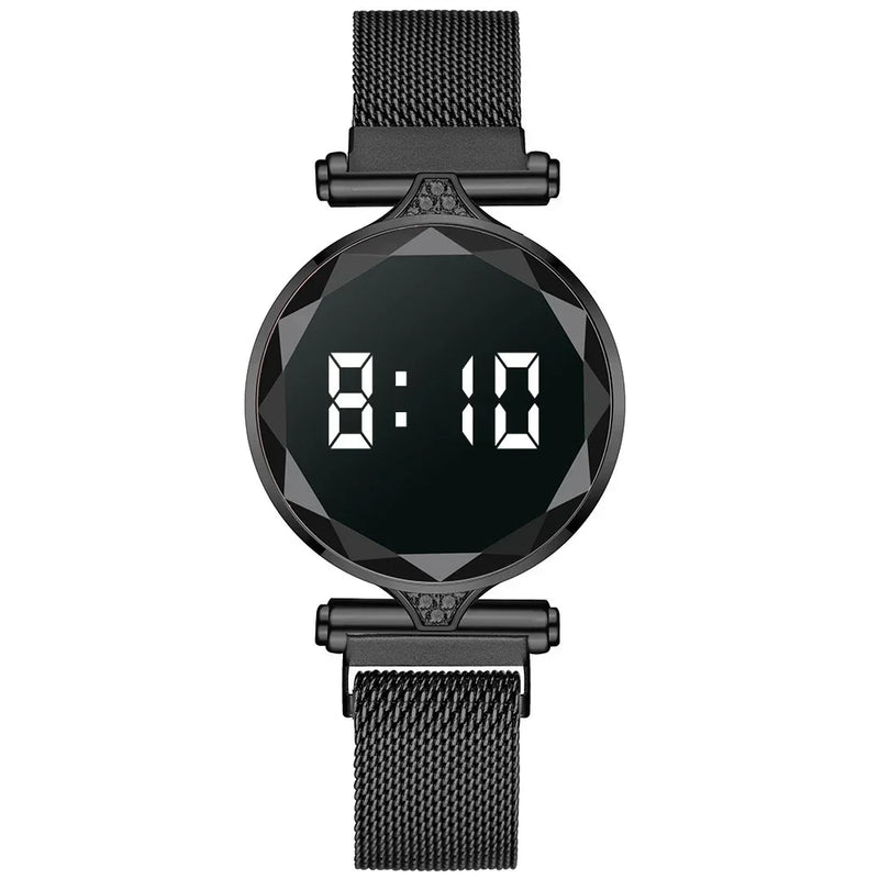 Reloj LED de lujo para mujer, pulsera magnética, relojes de oro rosa, relojes digitales de cuarzo para mujer, reloj femenino