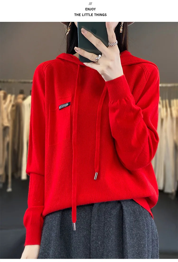 Autumn Winter Women Sweater 2024 Long Sleeve Hooded Pullovers Fashion Korean Knit Hoodie Sweaters Casual Warm Bottoming Jumper