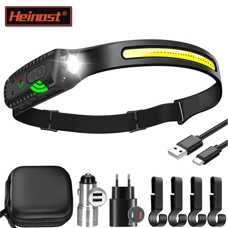 Heinast USB Rechargeable Head Lamp COB LED Induction Sensor Head Lamp Built-in Battery Flashlight 5 Lighting Modes Headlight