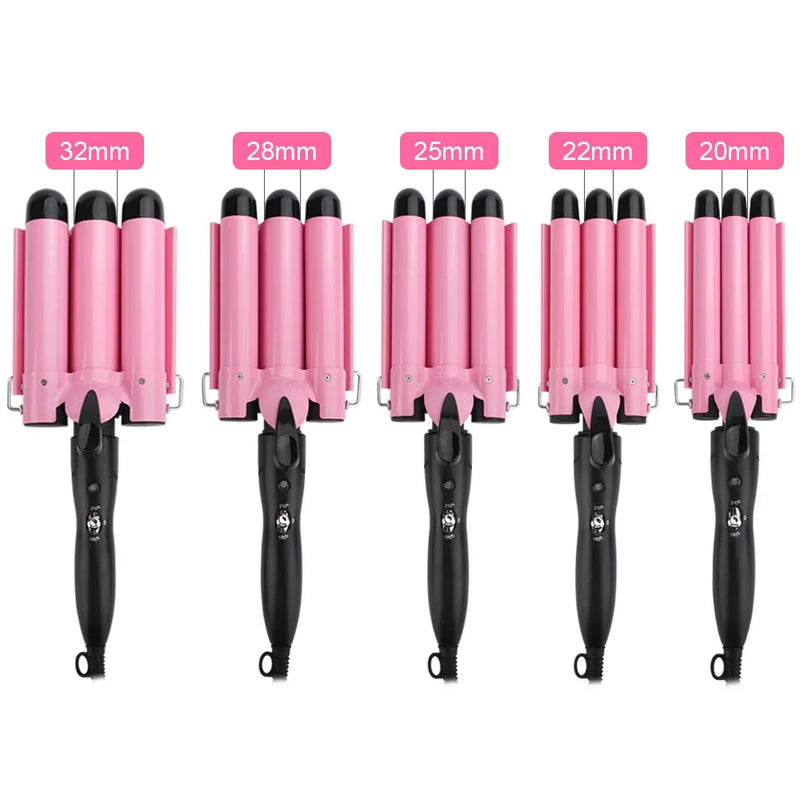 3 Barrel Curling Iron Wand Temperature Adjustable 5 Size Perm Splint Ceramic Triple Barrels Hair Waver Portable Hair Iron Curler