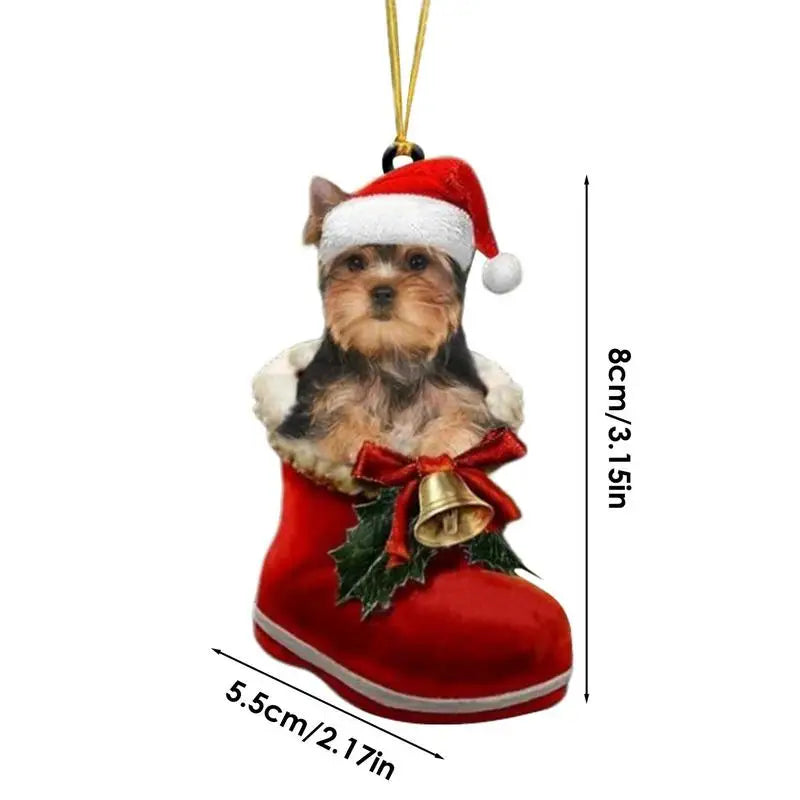 Christmas Tree Dog Ornament Acrylic Flat Printing Dog Hanging Pendant Decoration Supplies for Car Mantel And Christmas Tree