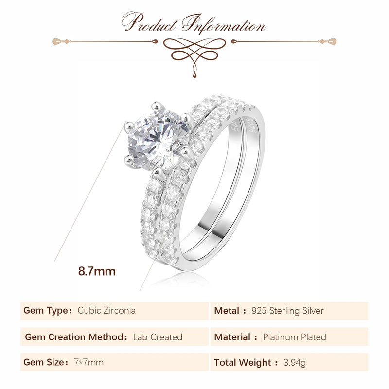 Potiy 1.5ct Round Cut Cubic Zirconia Solitaire Wedding Engagement Ring Promise Bridal Sets Anniversary Gift 925 Sterling Sliver