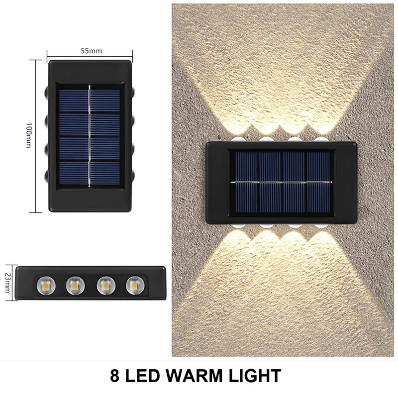 2/6/10 LED Beads Up and Down Light Solar Powered Waterproof Wall Light for Courtyard Garden Carport